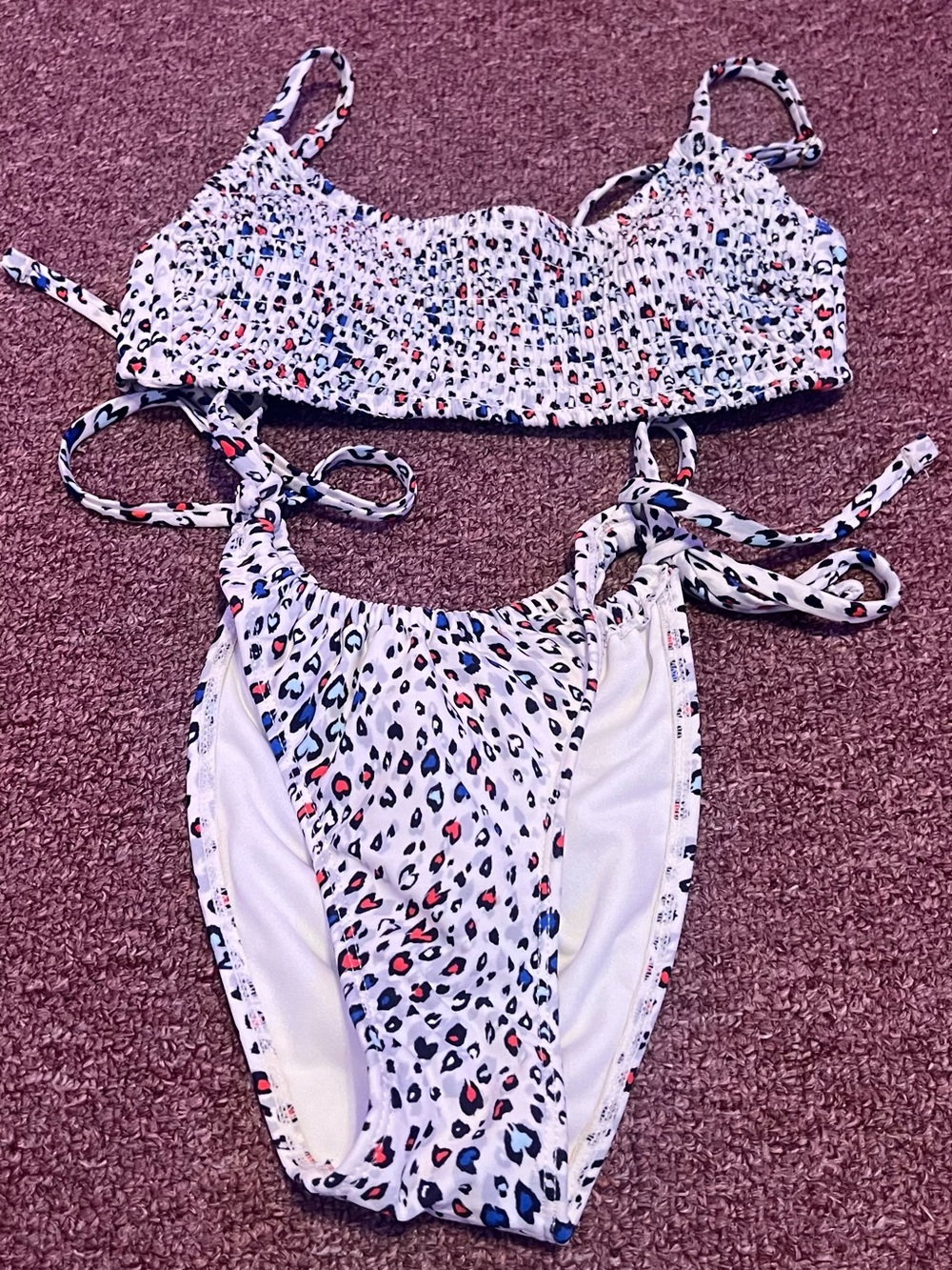 Kids White Leopard Print Two-Piece Swim Set
